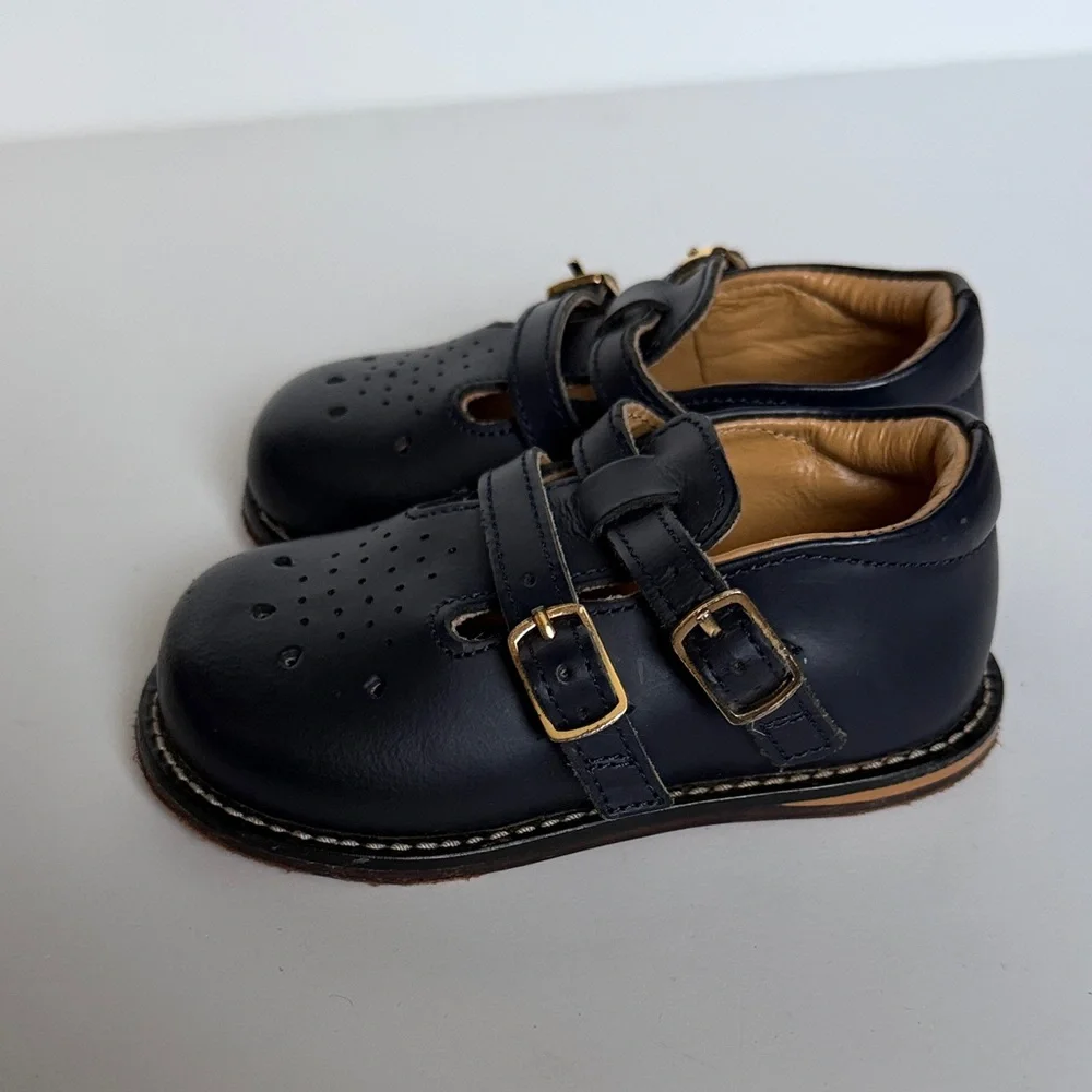 Josmo Navy Blue baby toddler leather walking Dress Shoes with Buckle Straps 5.5